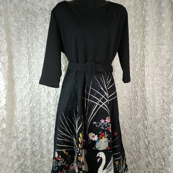 Dresses & Skirts - Womens 3x fit flare dress swan lilly pad stretch